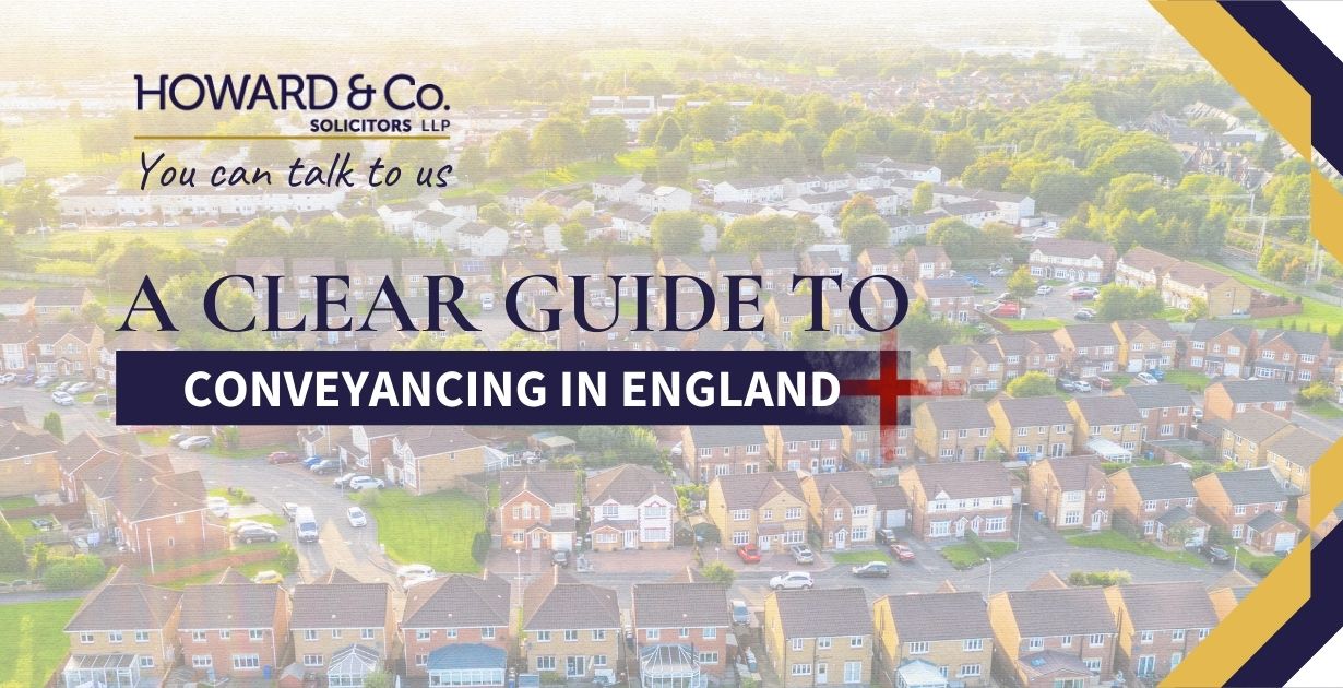 featured image for "Complete guide to conveyancing in England" showing British houses in the background.